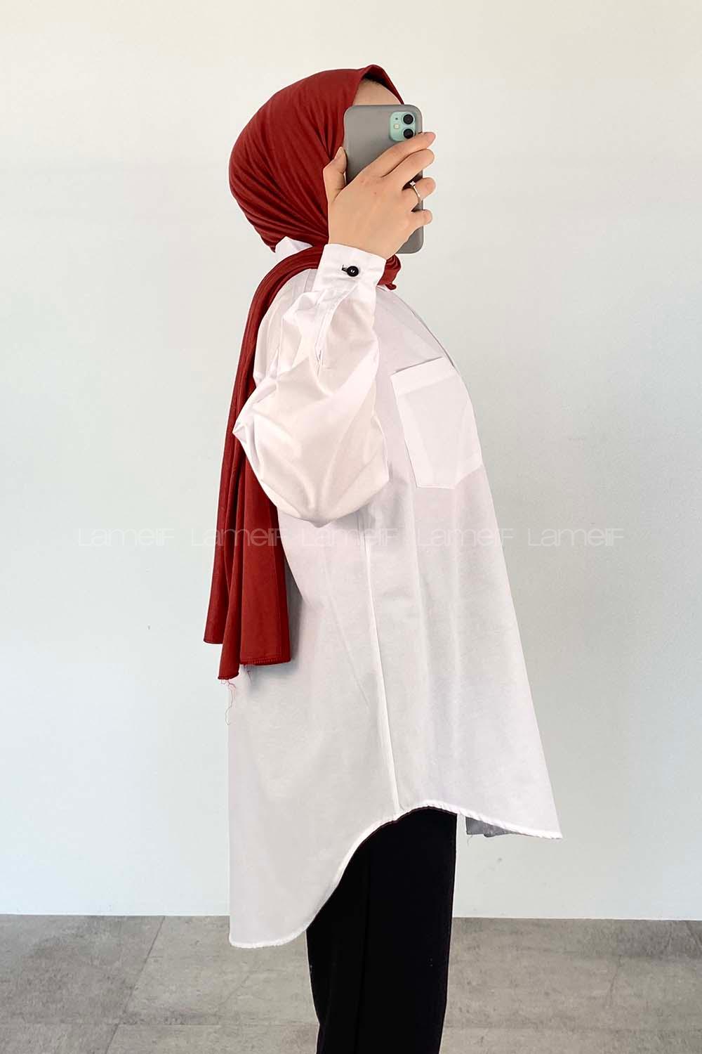 Red Shirt Collar Long Arm Cotton Fabric Unprinted Shirt