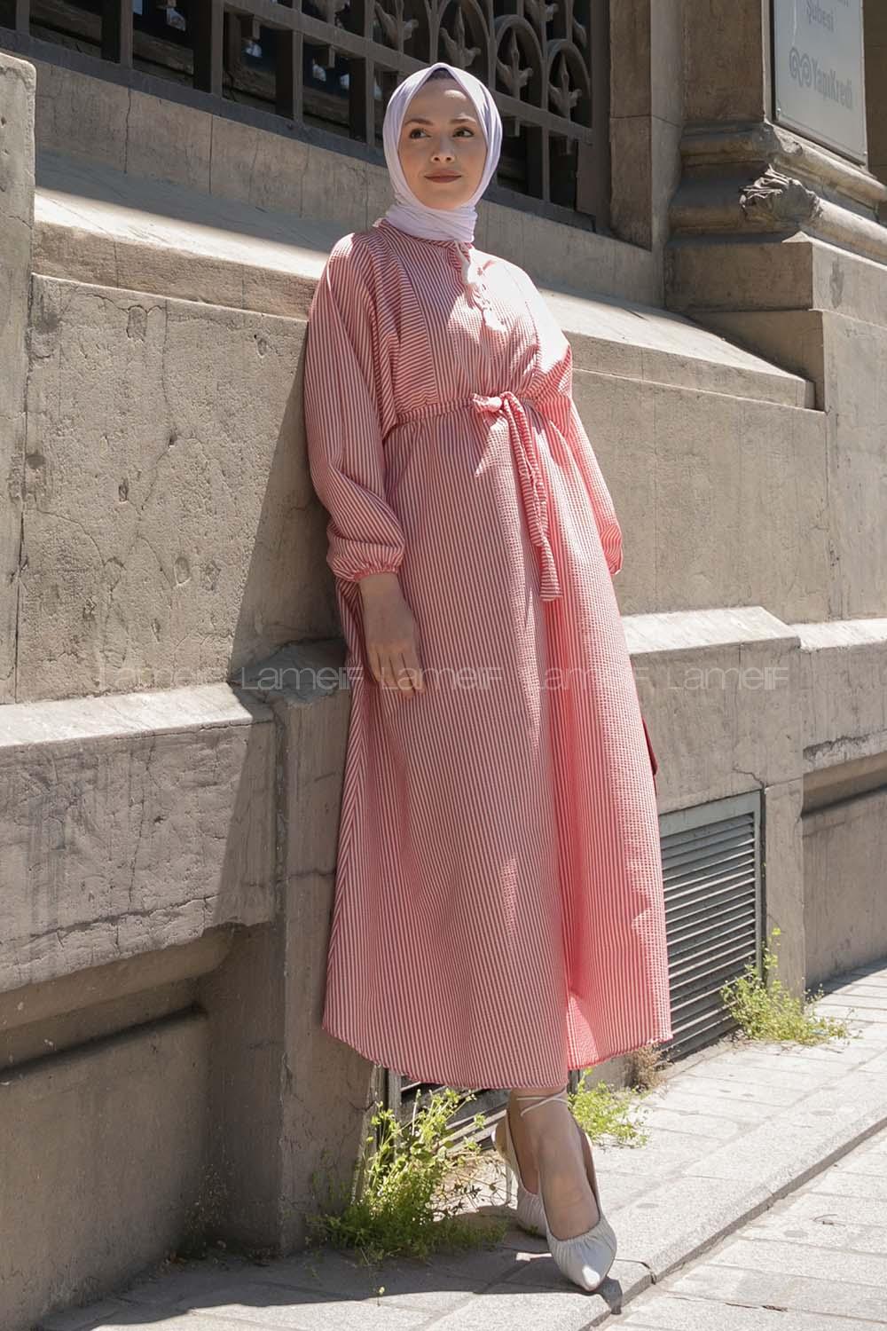 Red Crew Neck Cotton Unprinted Dresess