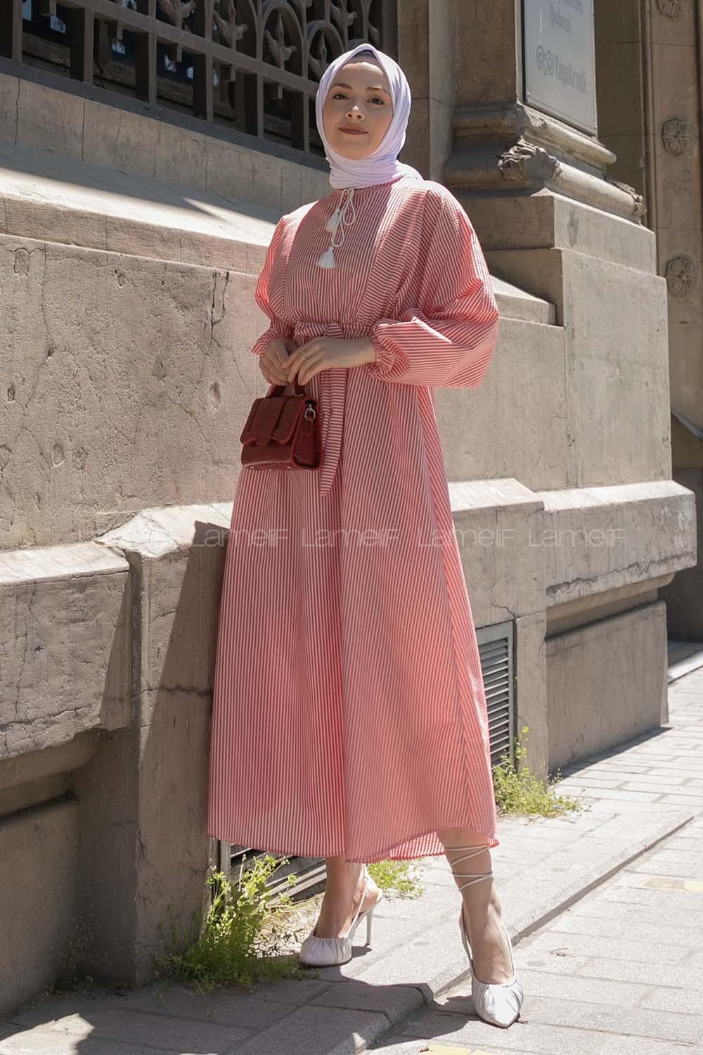 Red Crew Neck Cotton Unprinted Dresess