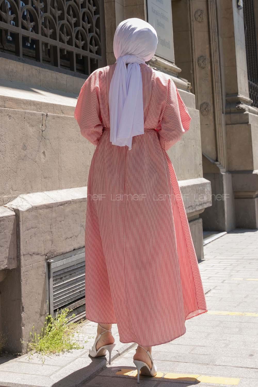 Red Crew Neck Cotton Unprinted Dresess