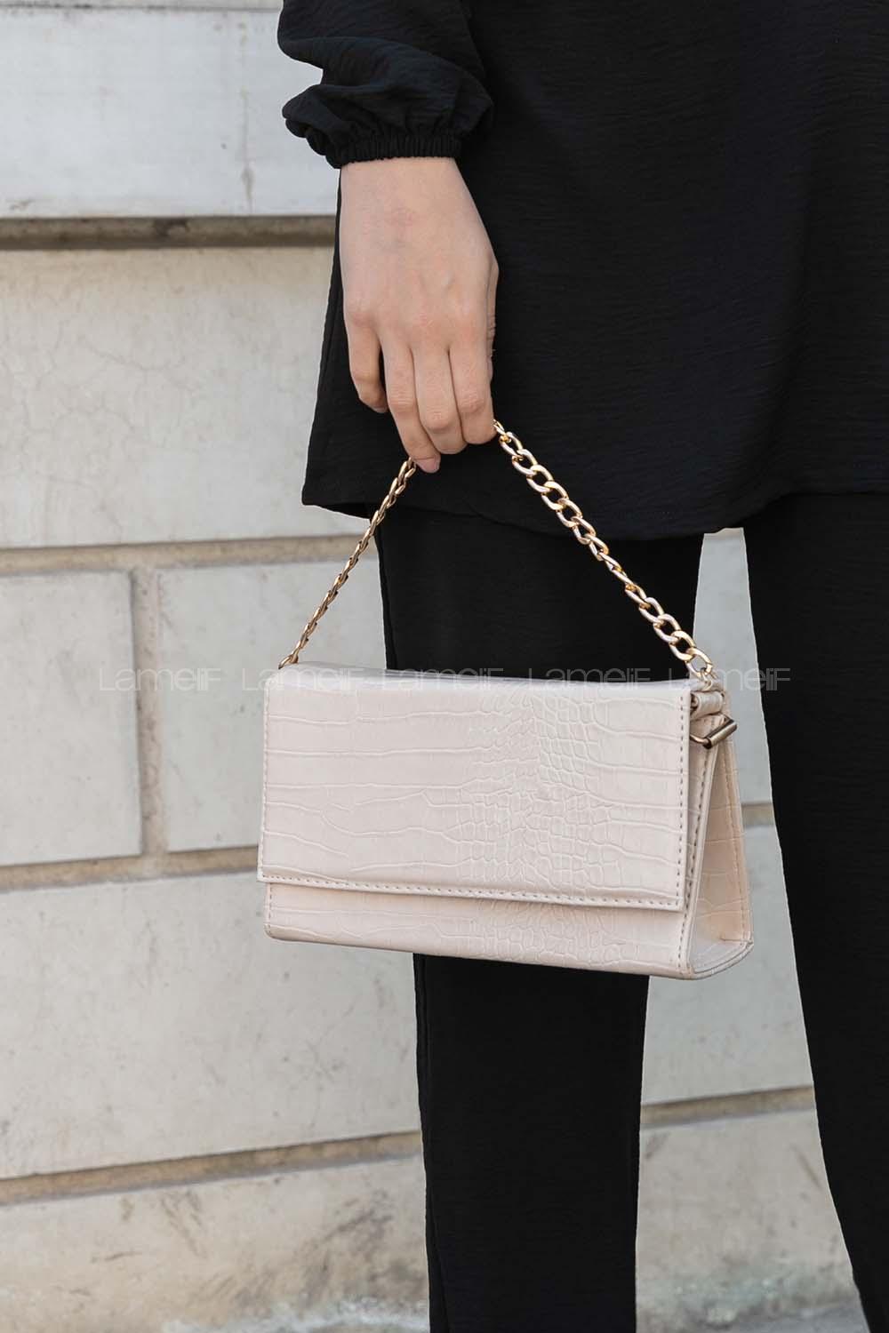 Cream Buckle Skin Hand Bag Bag