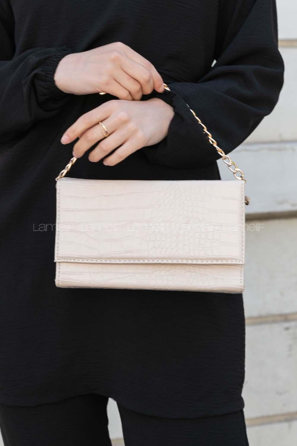 Cream Buckle Skin Hand Bag Bag