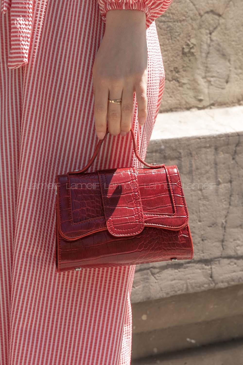 Claret Red Buckle Skin Hand Bag Bag