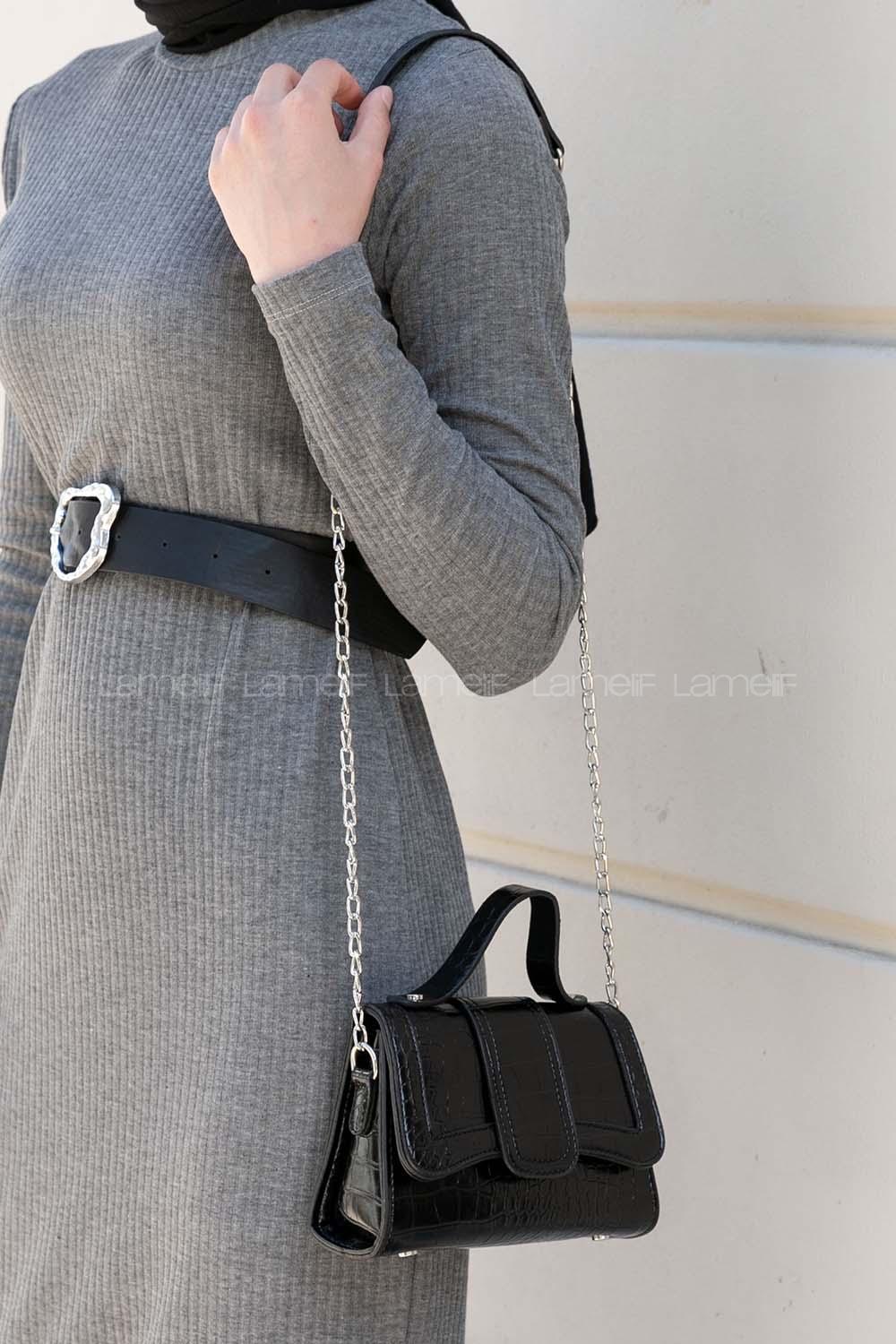 Black Buckle Skin Hand Bag Bag
