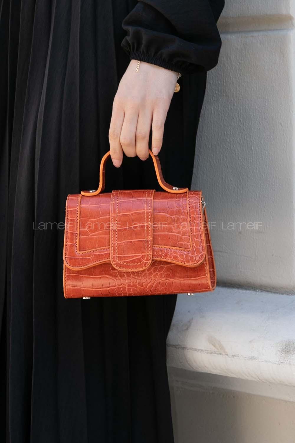 Orange Buckle Skin Hand Bag Bag