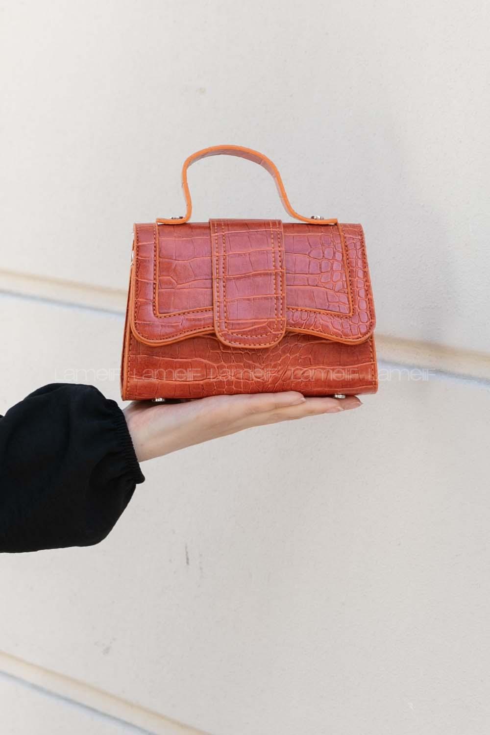 Orange Buckle Skin Hand Bag Bag