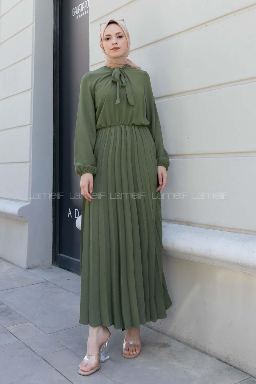 Khaki Crew Neck Ayrobin Unprinted Dresess