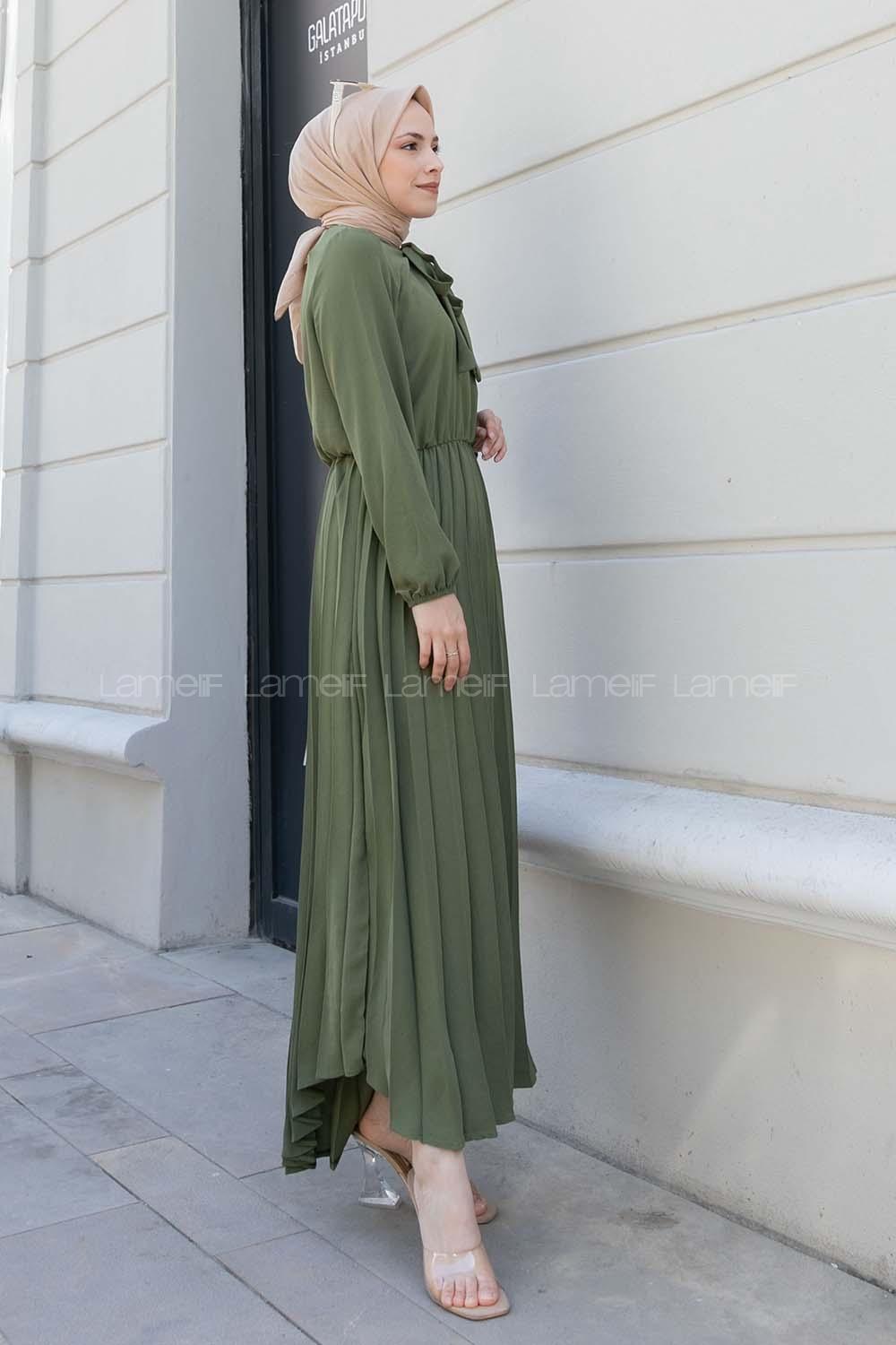 Khaki Crew Neck Ayrobin Unprinted Dresess