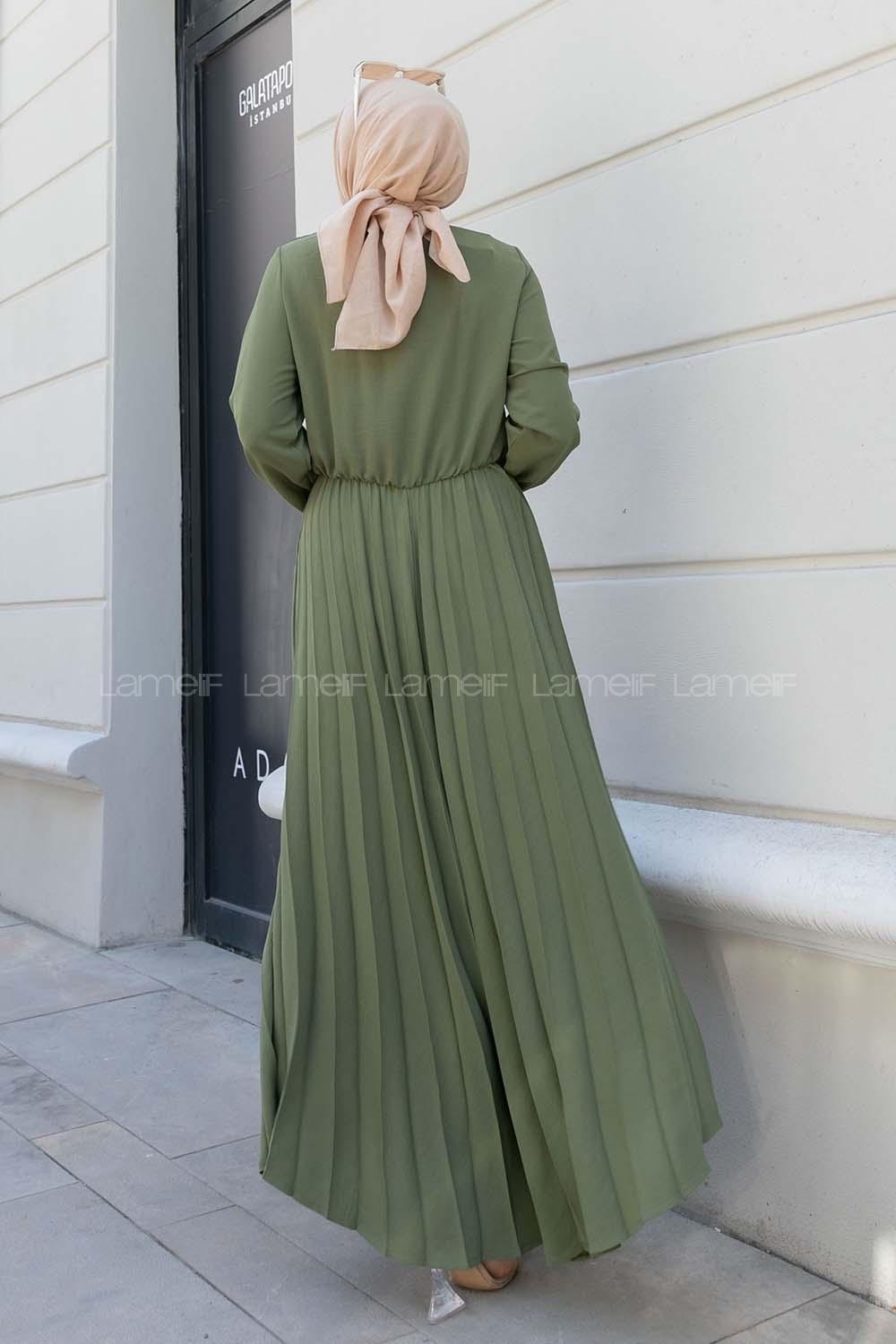 Khaki Crew Neck Ayrobin Unprinted Dresess