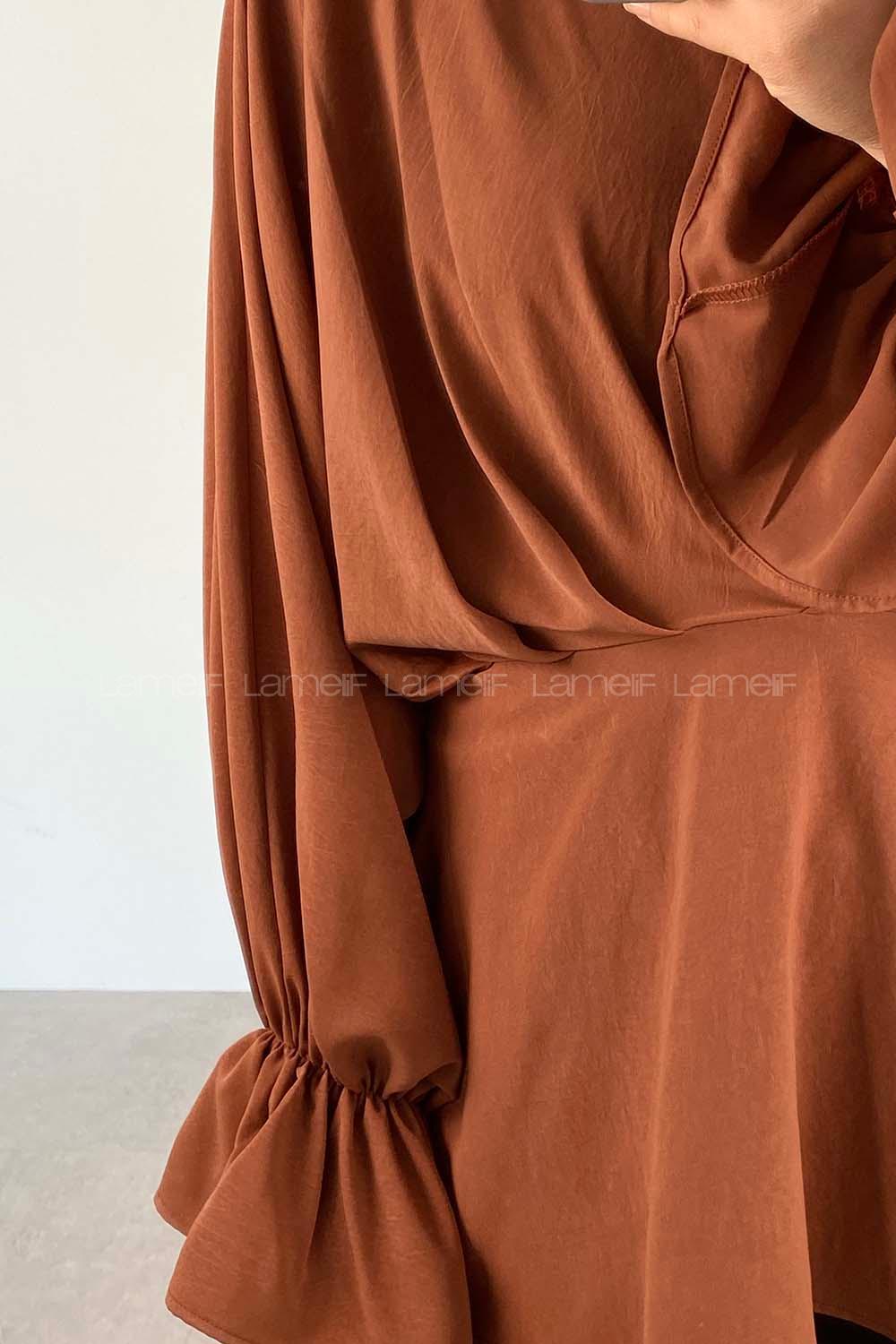 Bitter Brown V Neck Crepe Fabric Unprinted Tunic