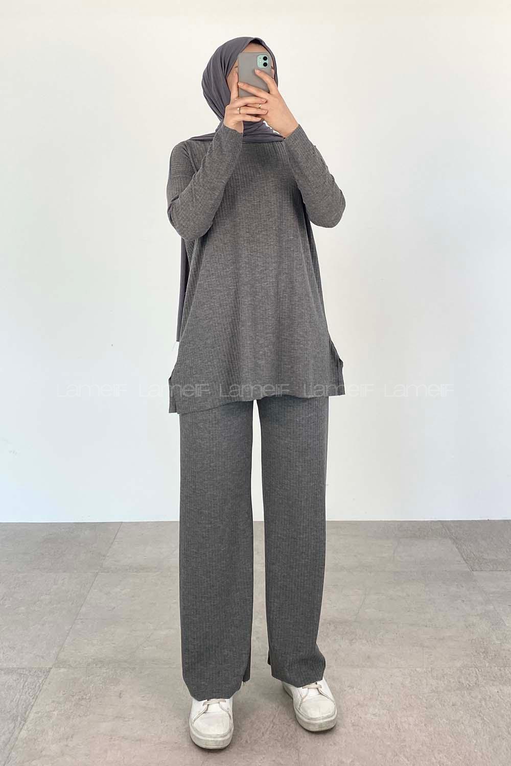 Gray Crew Neck Long Arm Without Accessories Cotton Fabric Regular Trousers Comfortable Suit