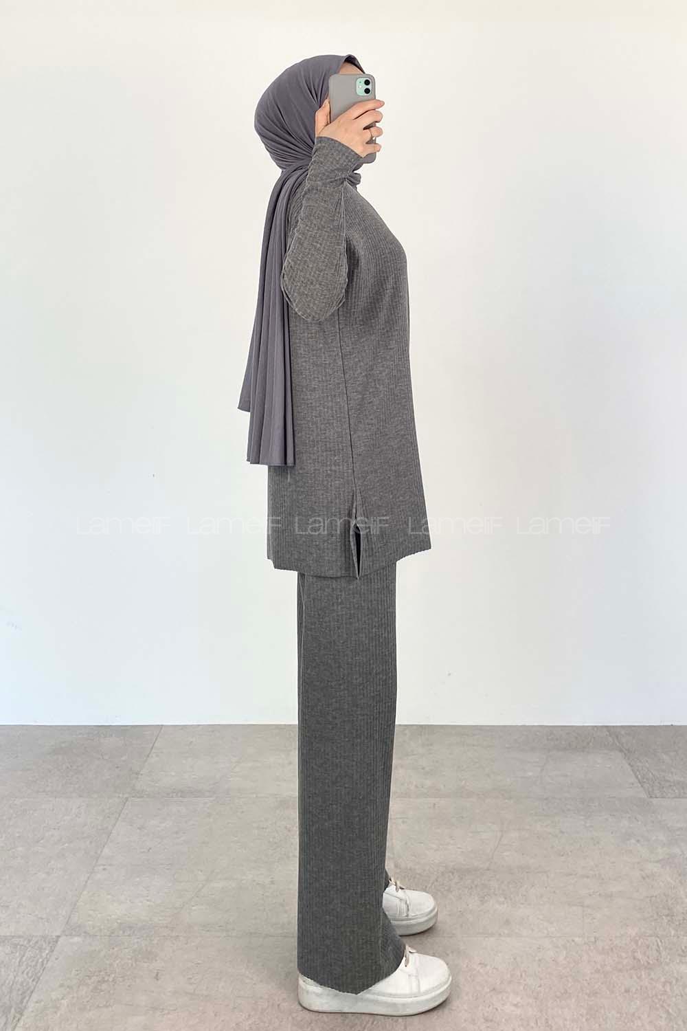 Gray Crew Neck Long Arm Without Accessories Cotton Fabric Regular Trousers Comfortable Suit