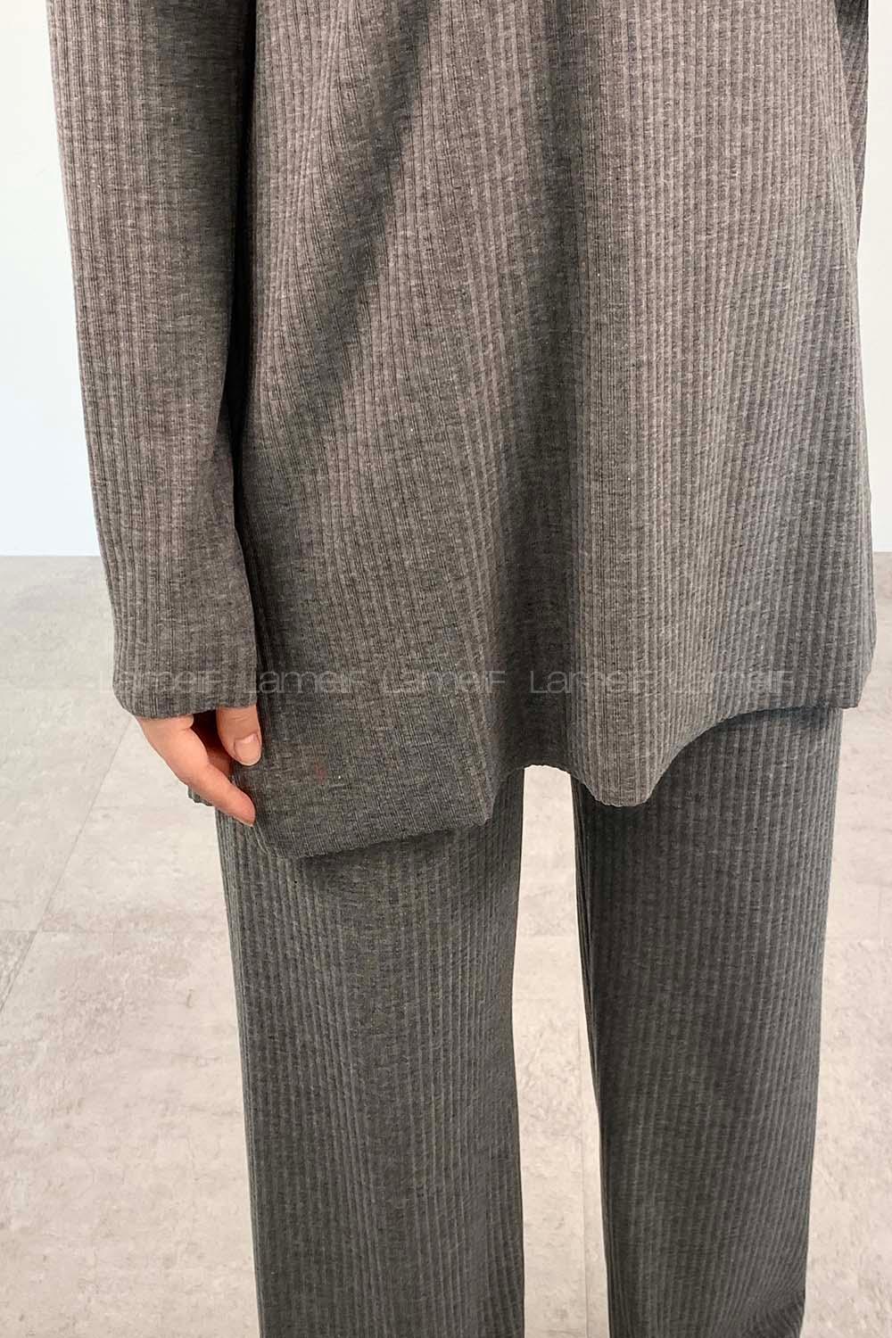 Gray Crew Neck Long Arm Without Accessories Cotton Fabric Regular Trousers Comfortable Suit