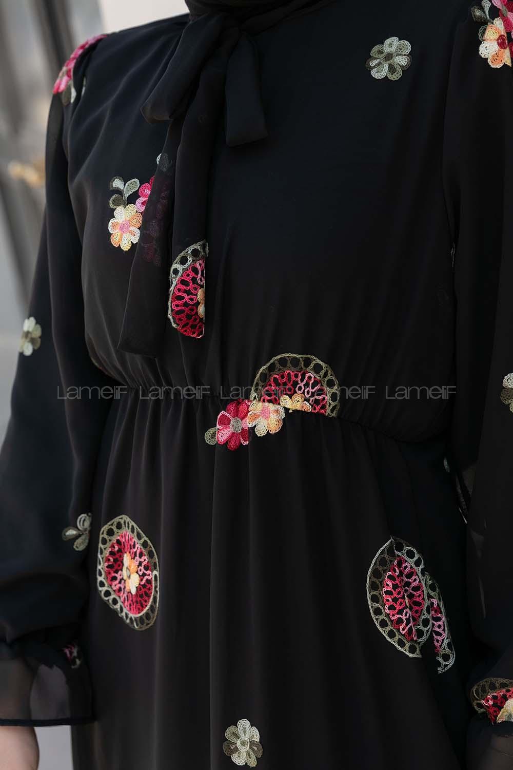 Black-1 Mandarin Collar Cotton Printed Dresess