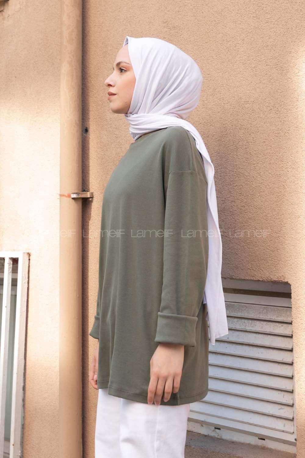 Khaki Crew Neck Long Arm Unprinted Sweatshirt