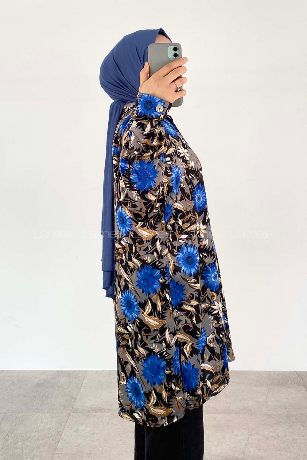 Indigo Shirt Collar Long Arm Cotton Fabric Printed Shirt