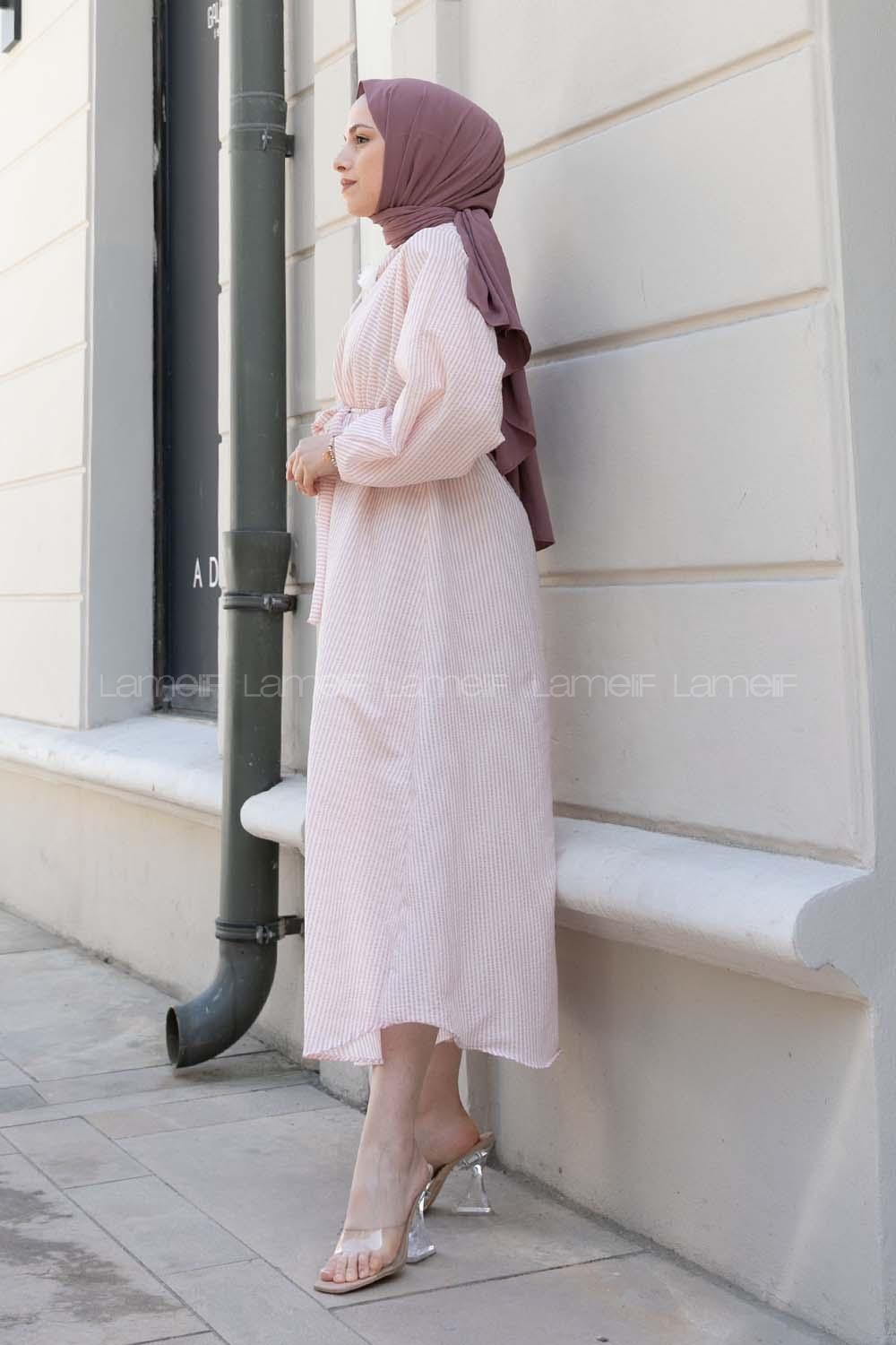 Powder Crew Neck Cotton Unprinted Dresess