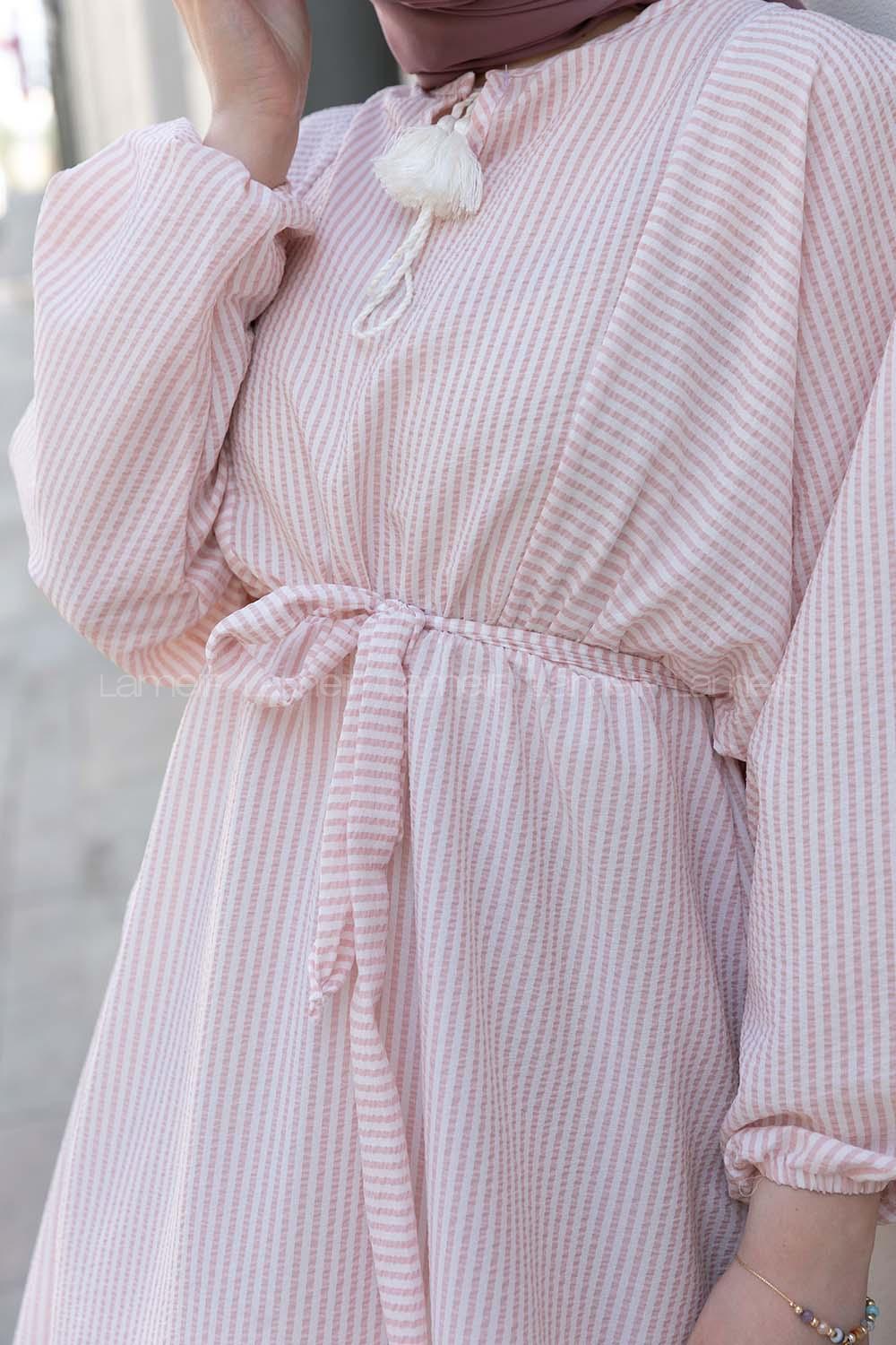 Powder Crew Neck Cotton Unprinted Dresess