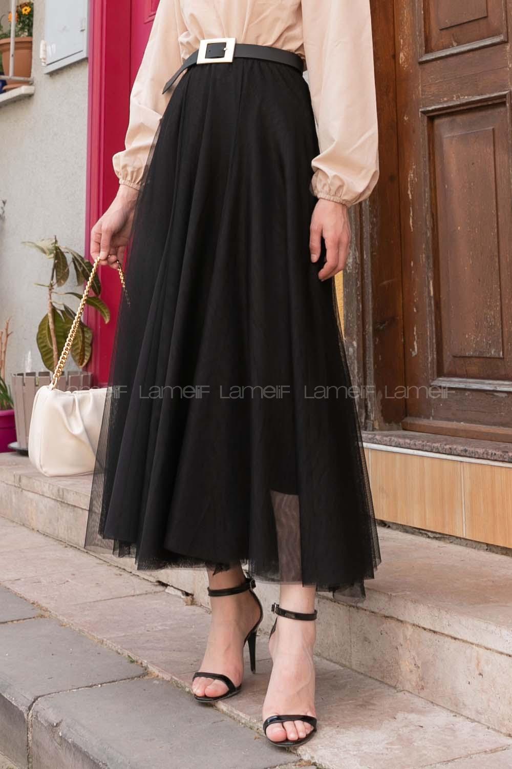 Black Suede Unprinted Pleated Skirt