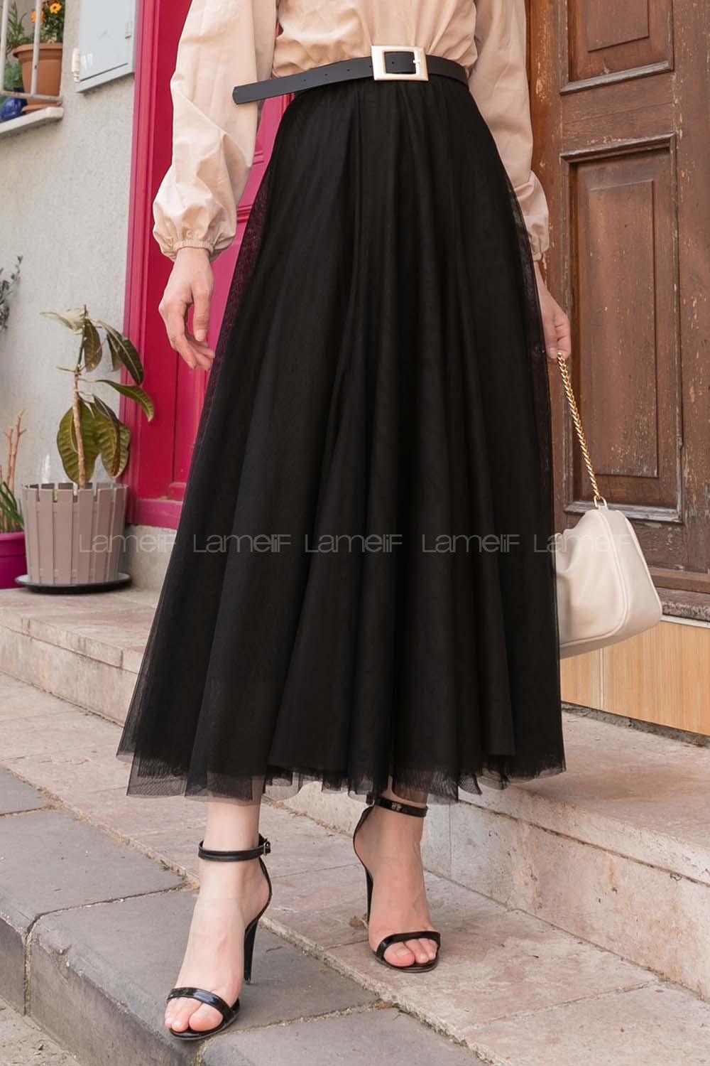 Black Suede Unprinted Pleated Skirt
