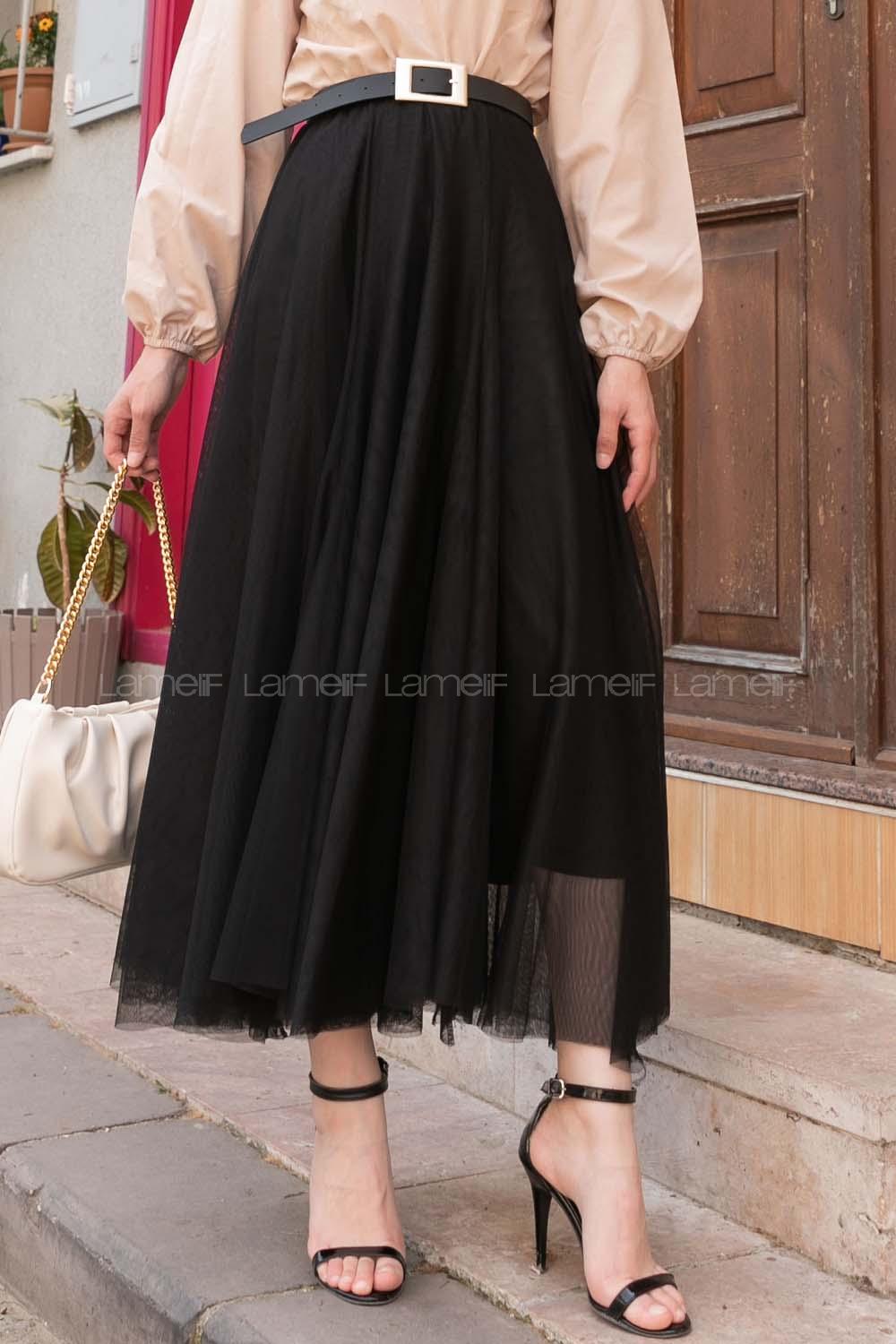 Black Suede Unprinted Pleated Skirt