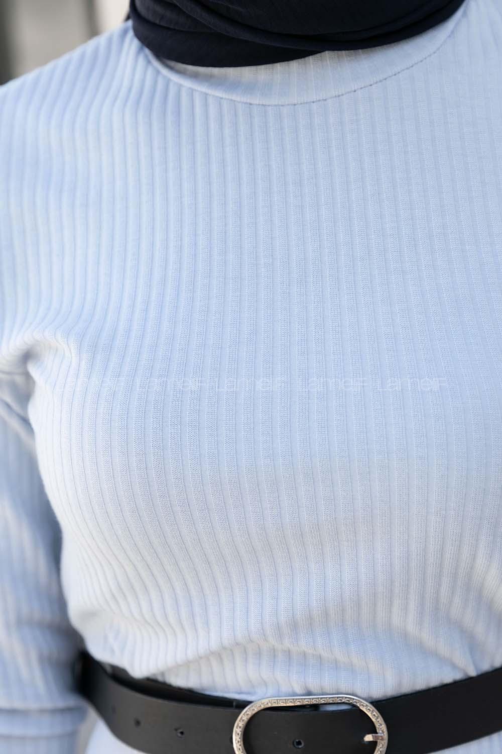 Baby Blue Mock Turtle Neck Knitwear Unprinted Dresess