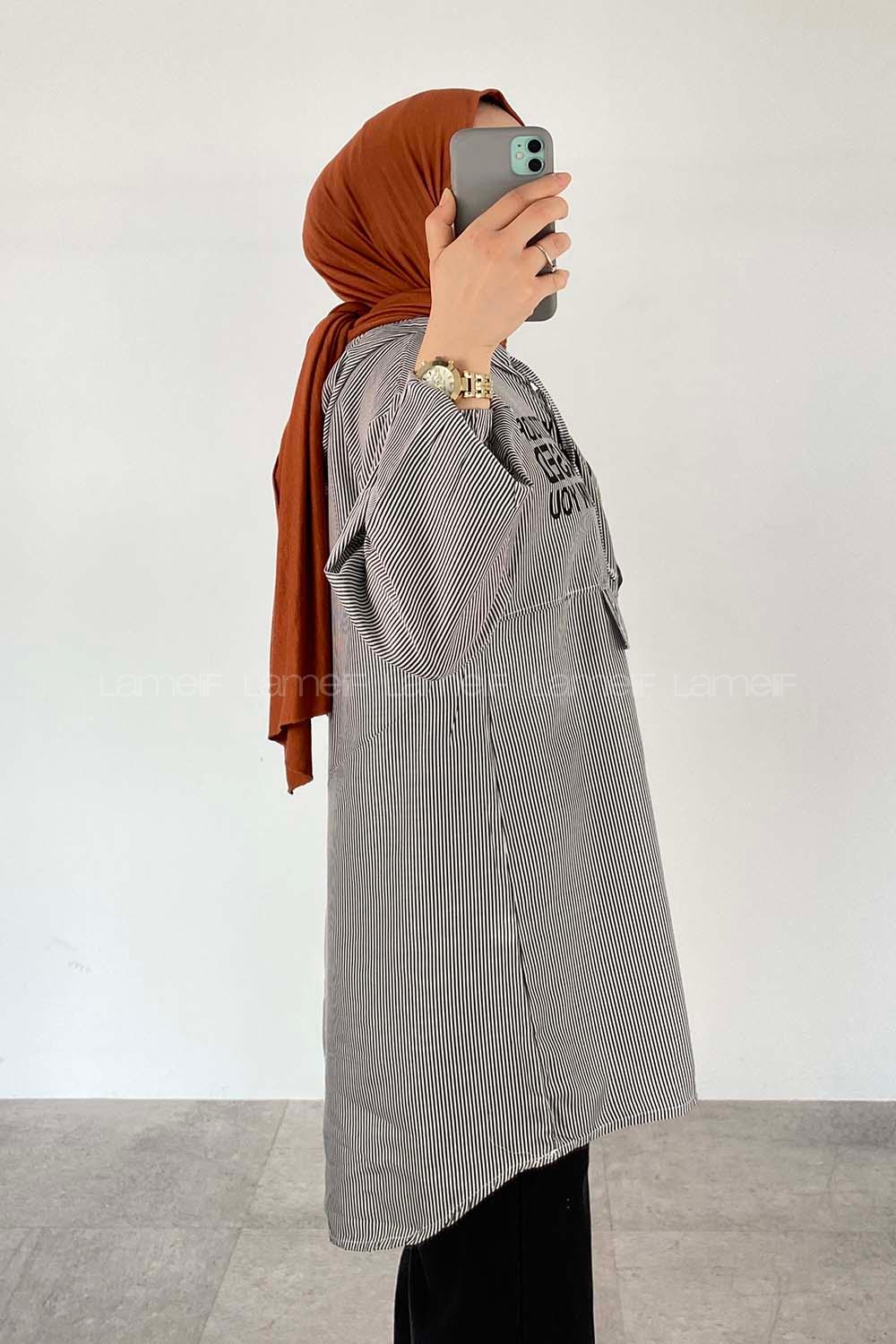 Black Hood Neck Cotton Printed Tunic