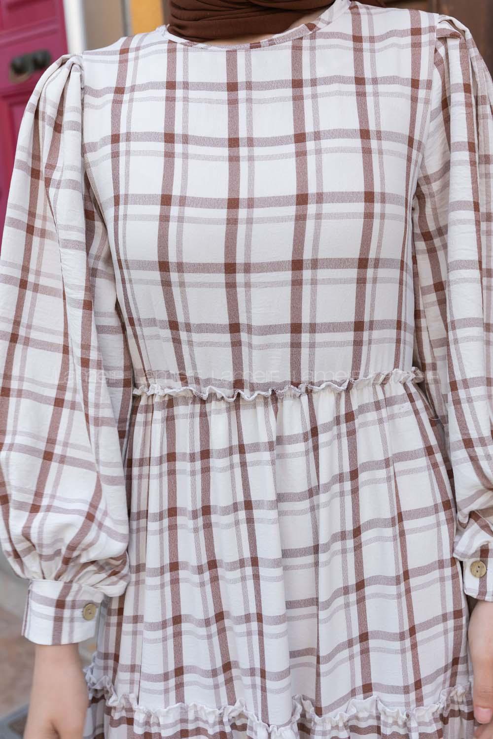 Brown Striped Crew Neck Ayrobin Printed Dresess