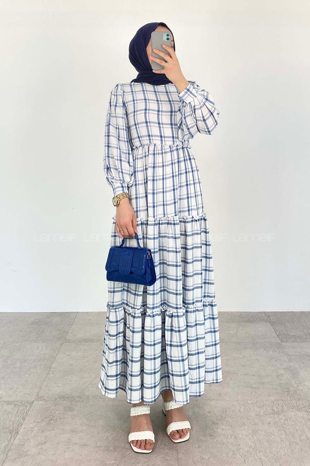 Navy Striped Crew Neck Ayrobin Printed Dresess