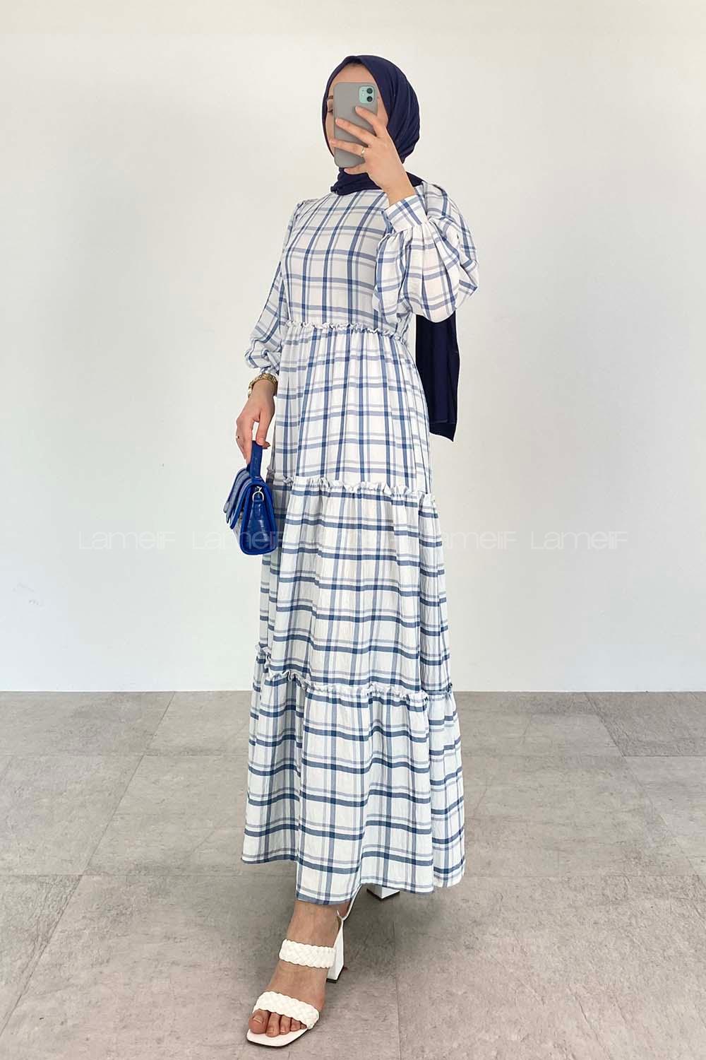 Navy Striped Crew Neck Ayrobin Printed Dresess