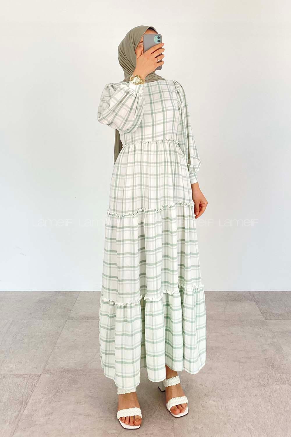 Mint Green Crew Neck Ayrobin Printed Dresess