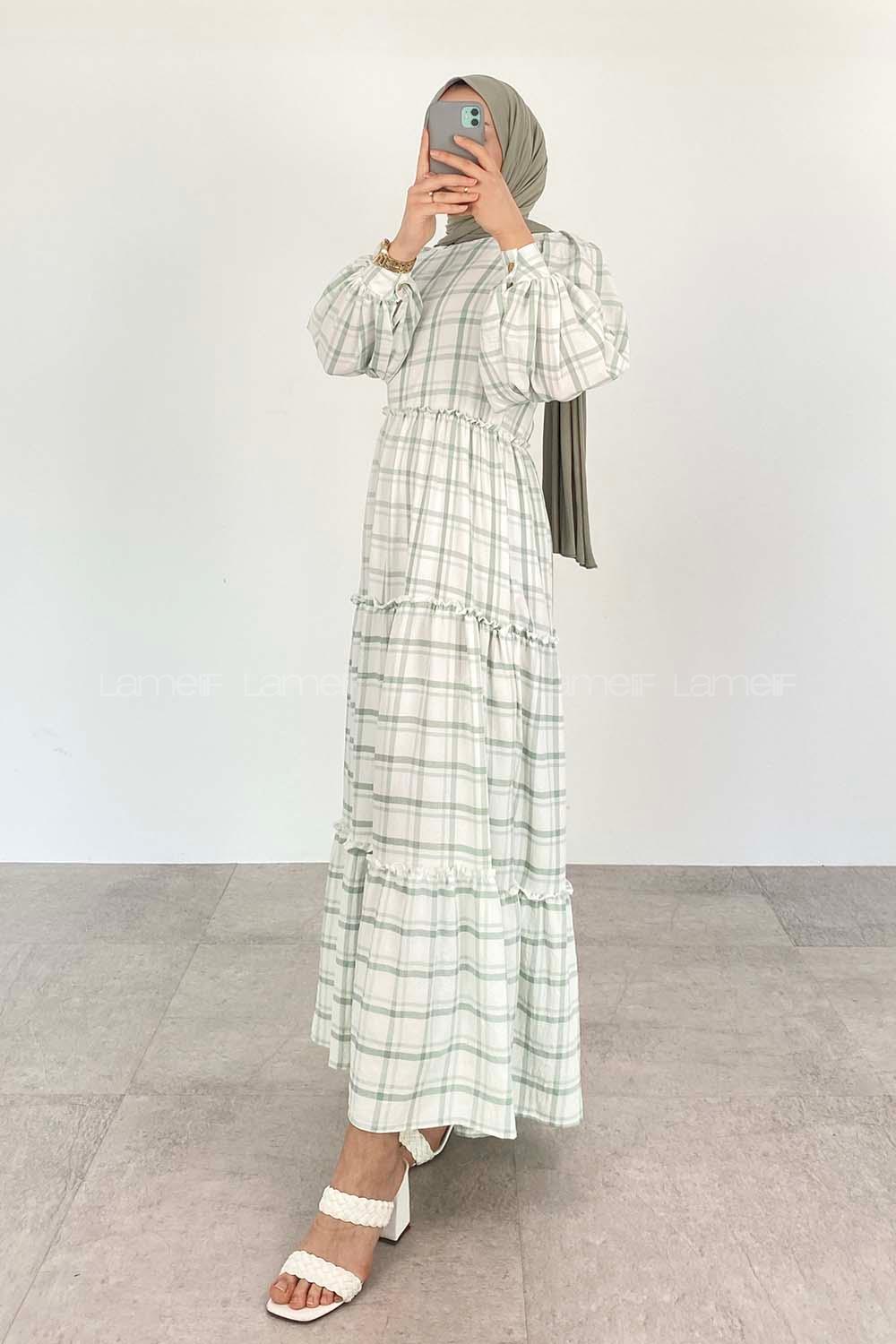 Mint Green Crew Neck Ayrobin Printed Dresess