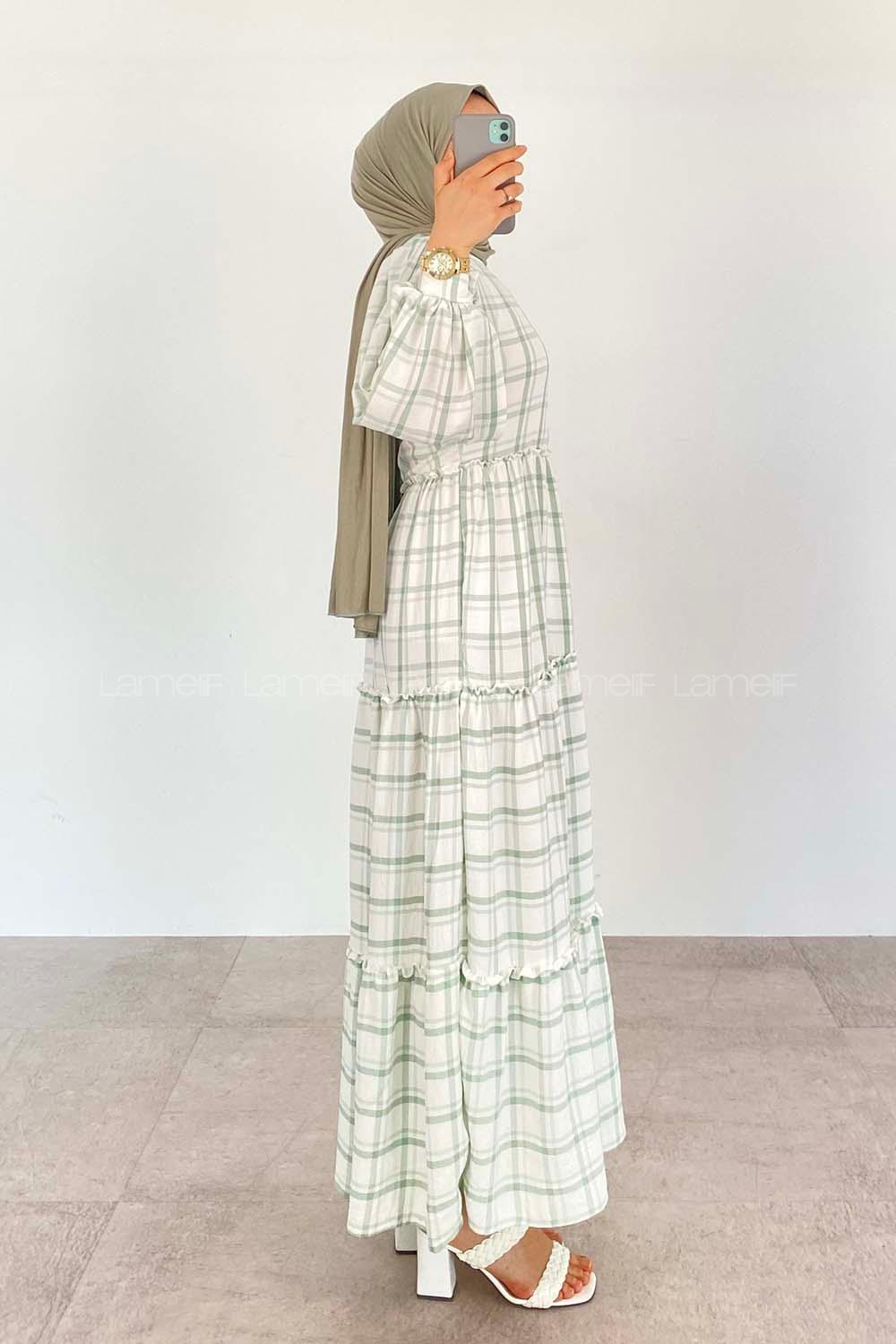 Mint Green Crew Neck Ayrobin Printed Dresess