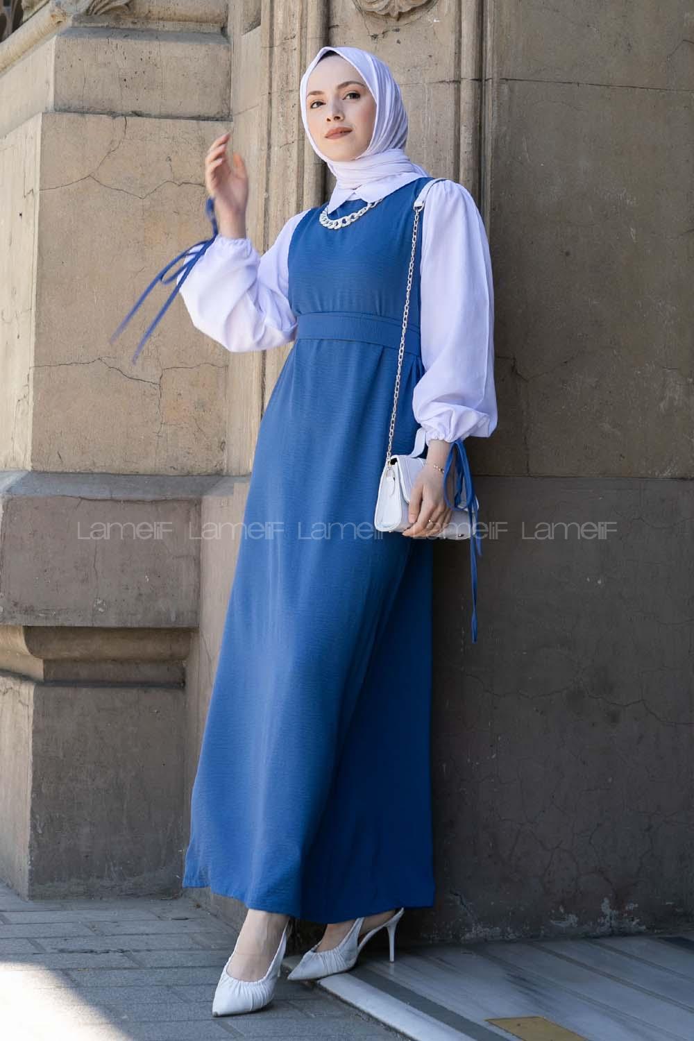 Indigo Shirt Collar Cotton Unprinted Dresess