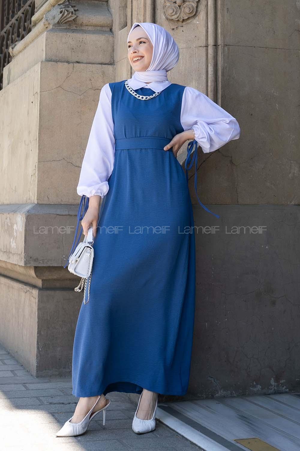 Indigo Shirt Collar Cotton Unprinted Dresess
