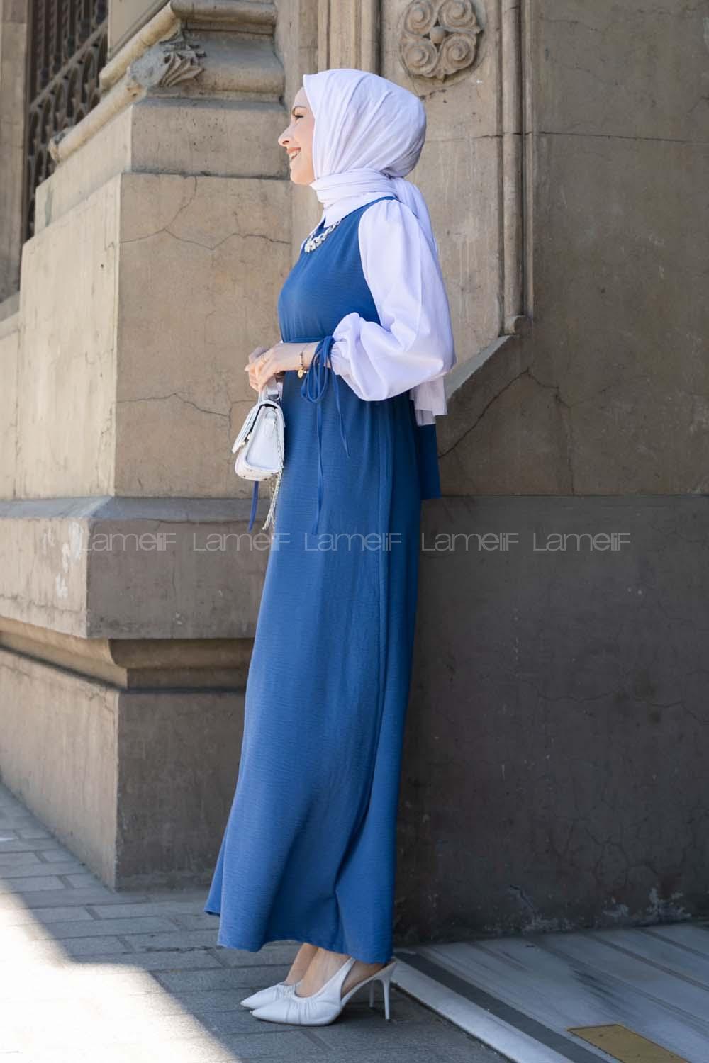 Indigo Shirt Collar Cotton Unprinted Dresess