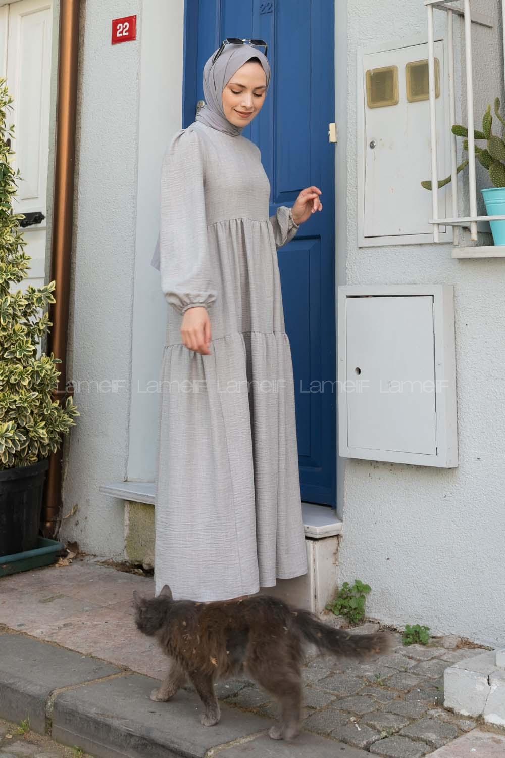 Light Grey Crew Neck Viscose Fabric Unprinted Dresess