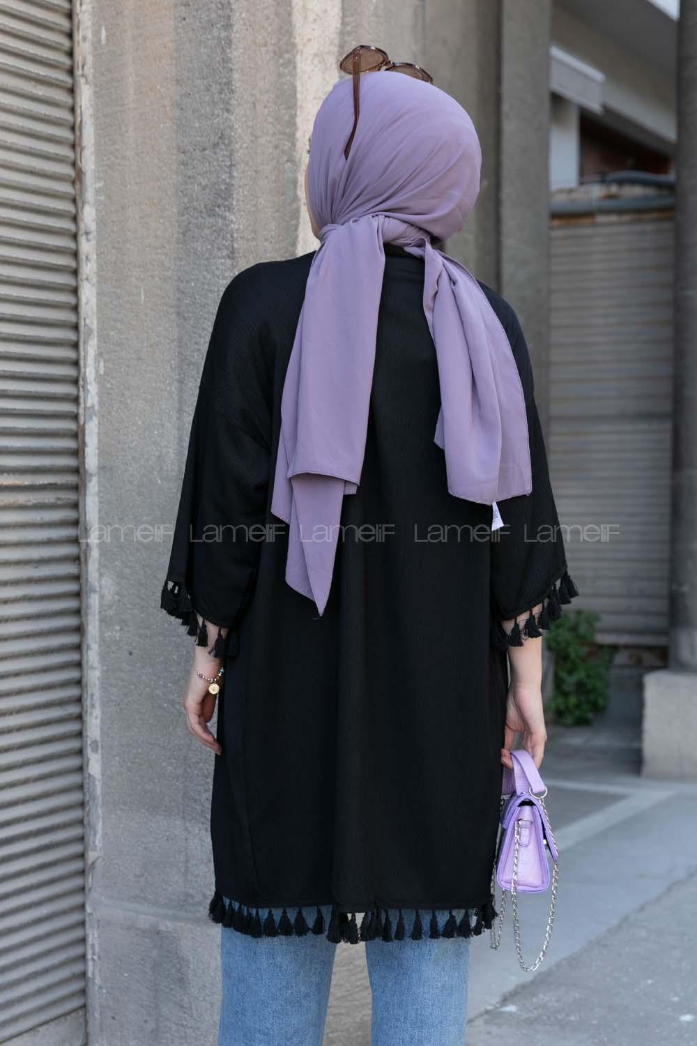 Black Bat Sleeve Arm Without Accessories Cotton Fabric Striped Kimono