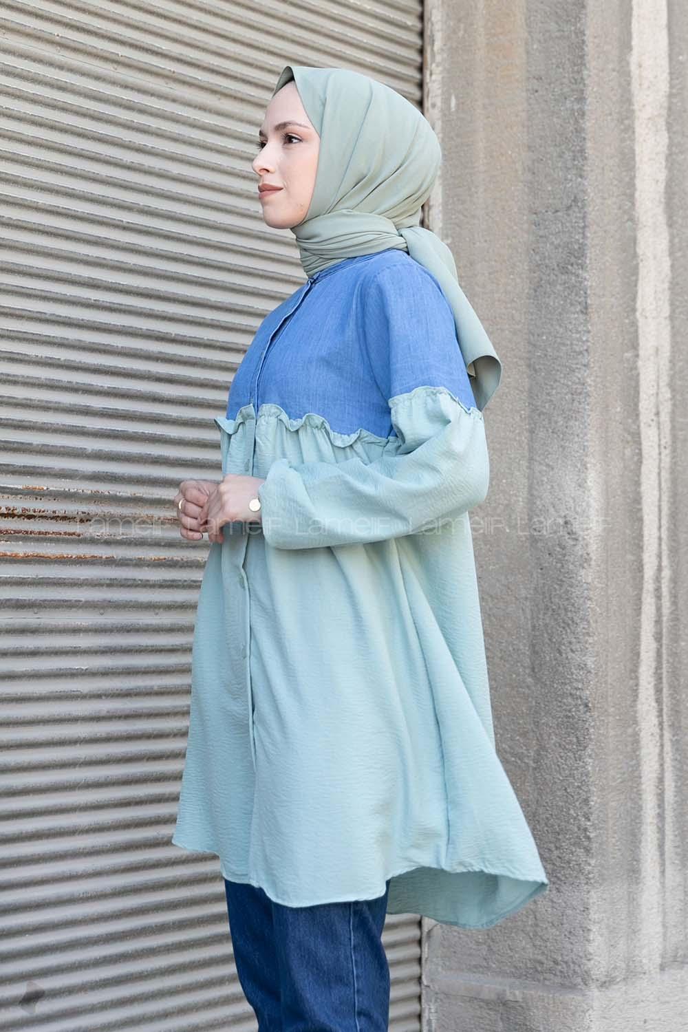 Mint Green Mandarin Collar Long Arm Ayrobin Unprinted Shirt