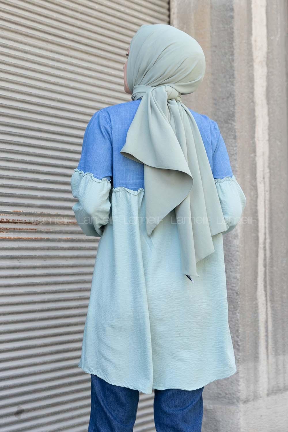 Mint Green Mandarin Collar Long Arm Ayrobin Unprinted Shirt