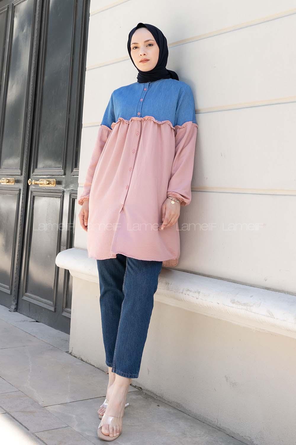 Powder Mandarin Collar Long Arm Ayrobin Unprinted Shirt