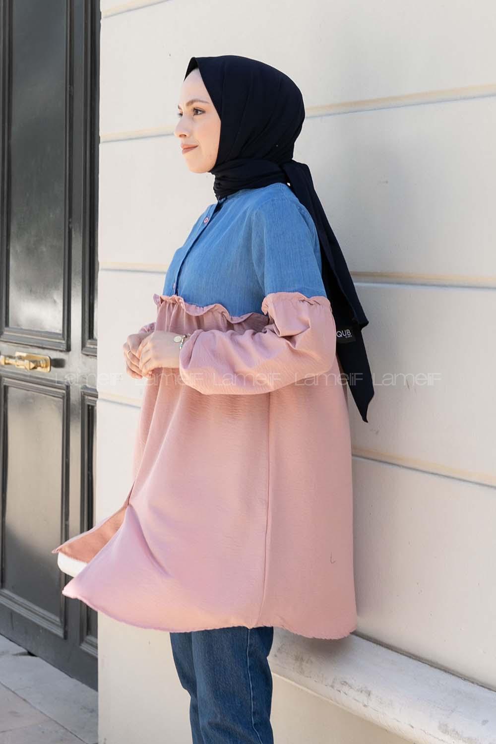 Powder Mandarin Collar Long Arm Ayrobin Unprinted Shirt