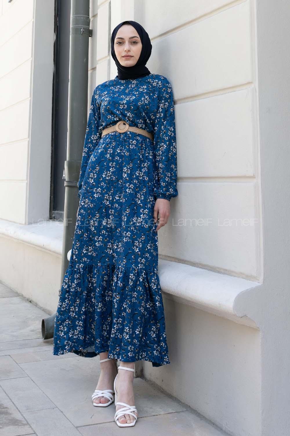 Indigo Crew Neck Cotton Fabric Printed Dresess