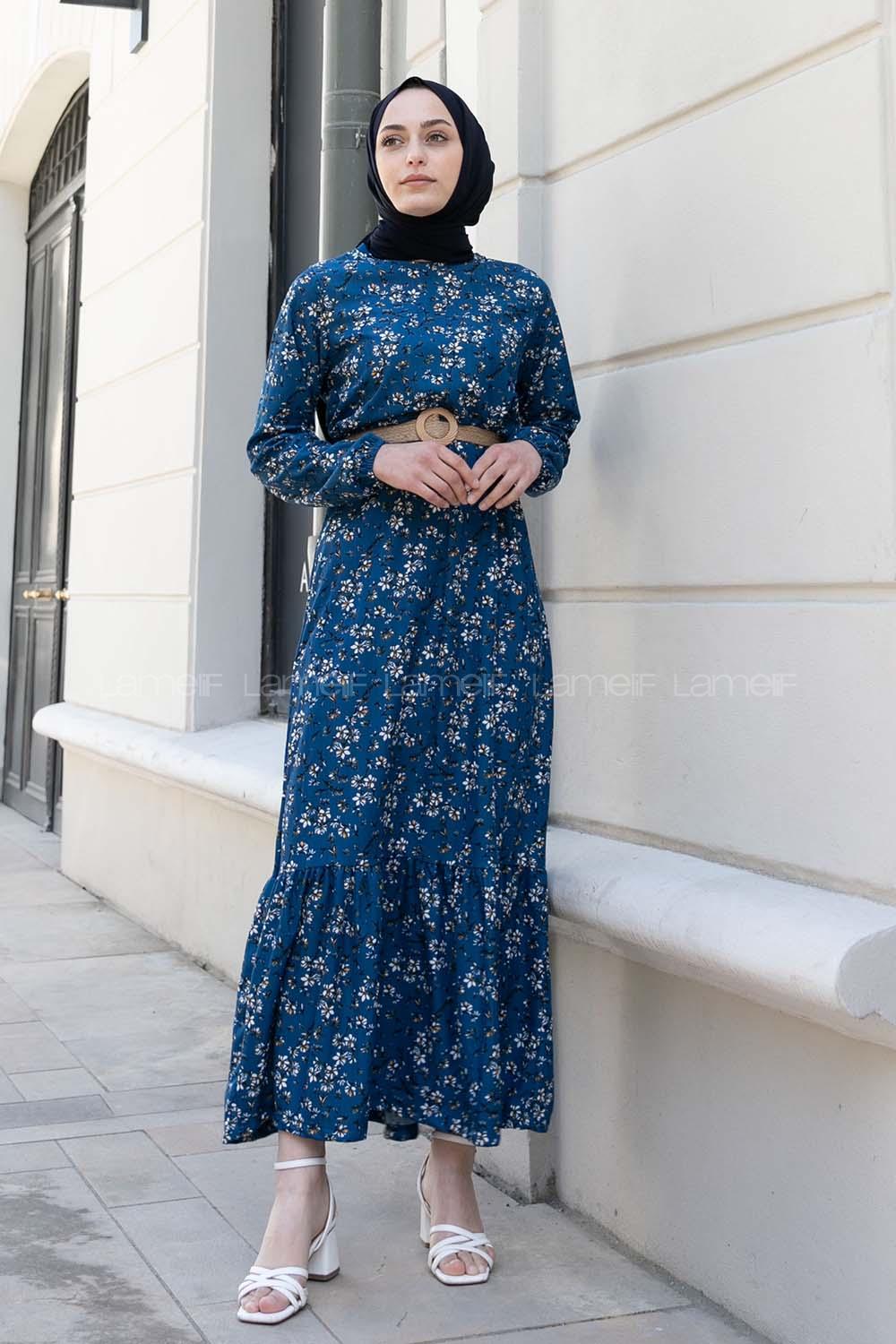 Indigo Crew Neck Cotton Fabric Printed Dresess