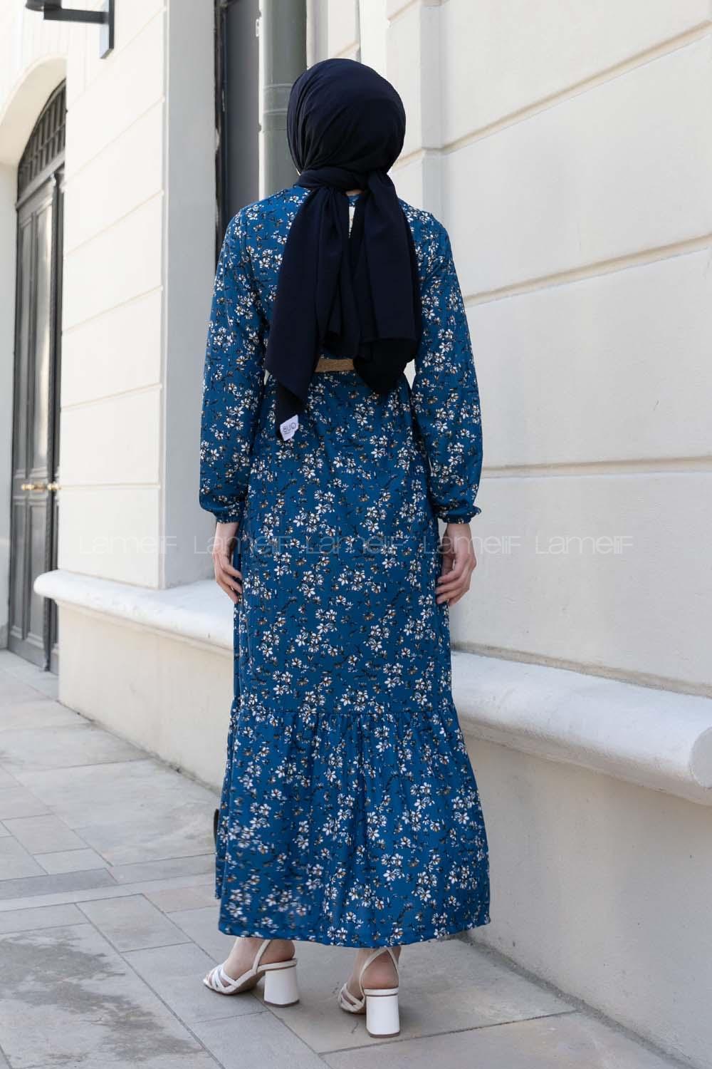 Indigo Crew Neck Cotton Fabric Printed Dresess