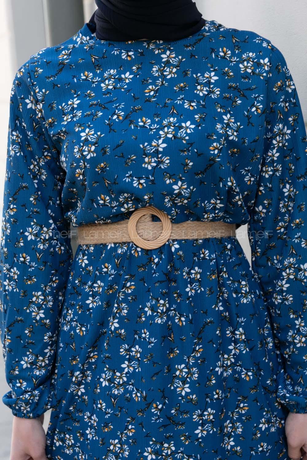 Indigo Crew Neck Cotton Fabric Printed Dresess