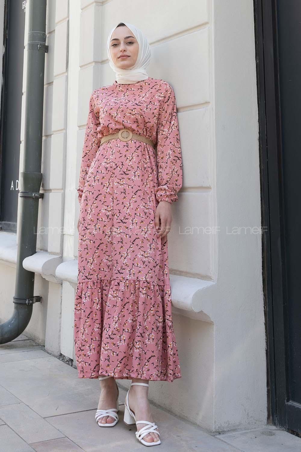 Powder Crew Neck Cotton Fabric Printed Dresess