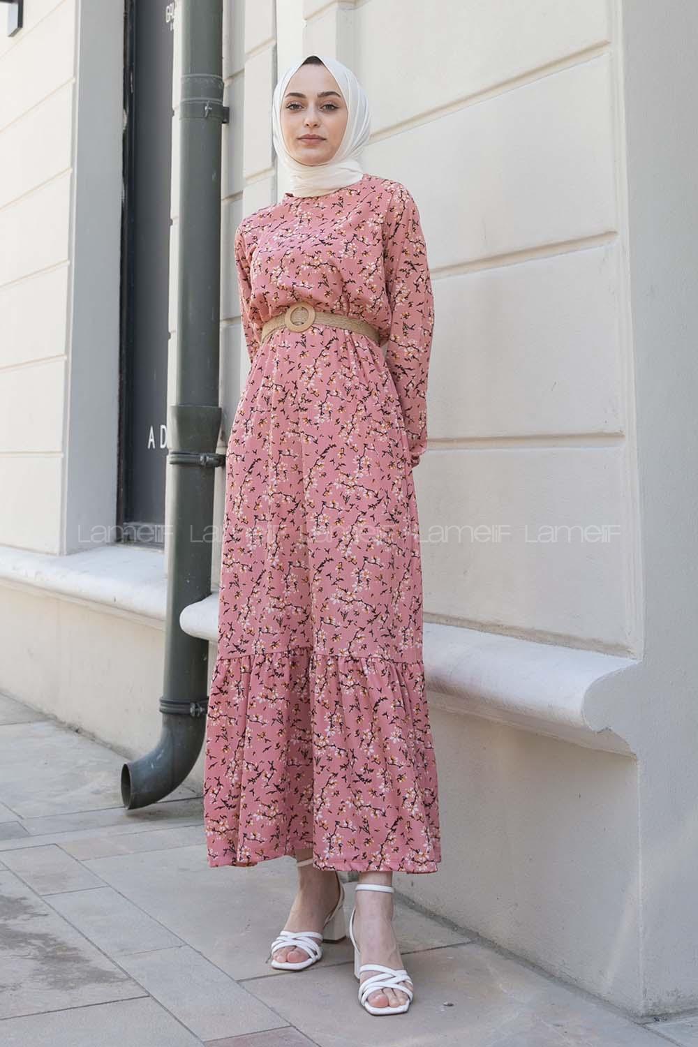 Powder Crew Neck Cotton Fabric Printed Dresess