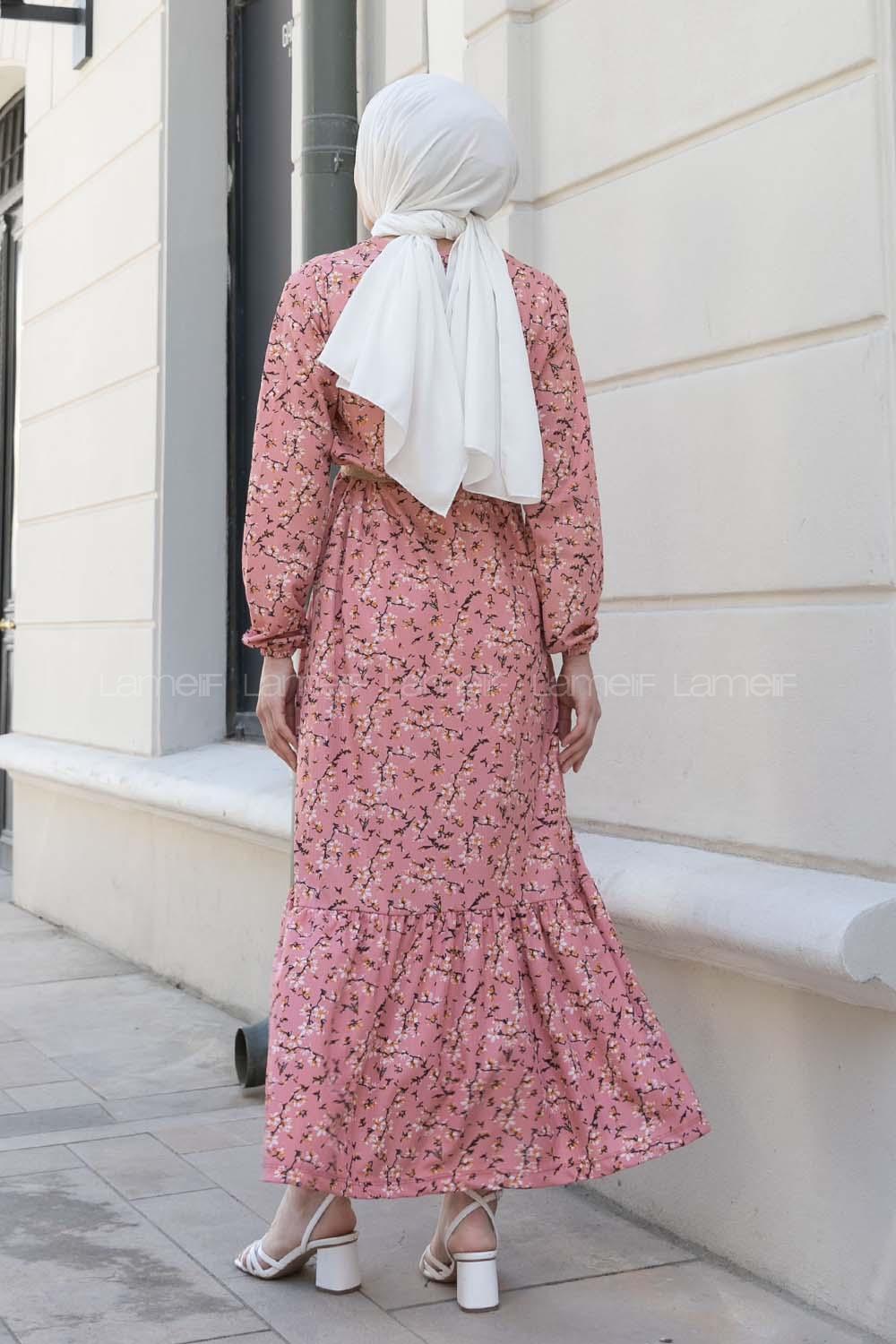 Powder Crew Neck Cotton Fabric Printed Dresess