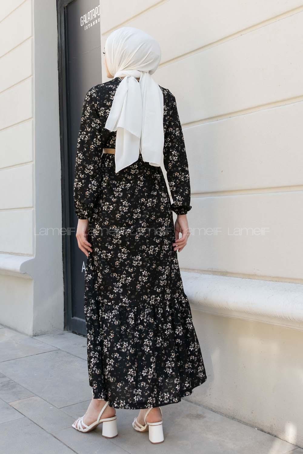 Black Crew Neck Cotton Fabric Printed Dresess